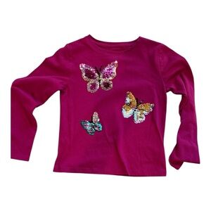 Wonder Nation Long Sleeve Shirt with Sequin Butterflies - Magenta